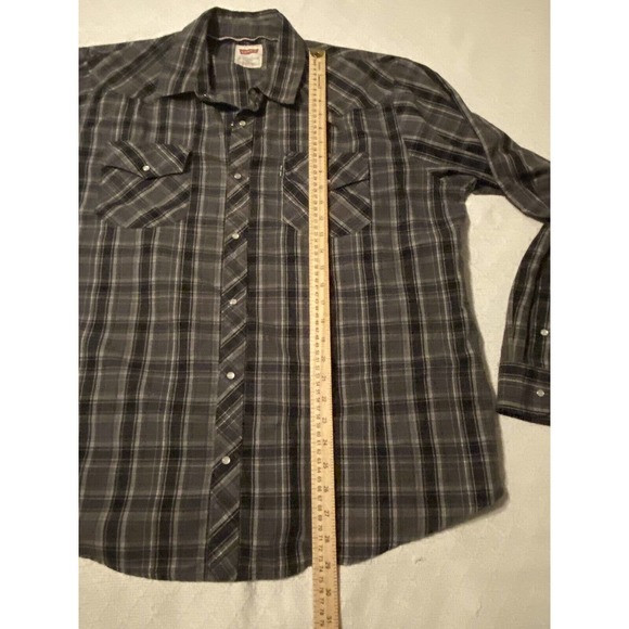 Levis Pearl Snap Shirt Mens XL Black Plaid Check Long Sleeve Western - Picture 7 of 16